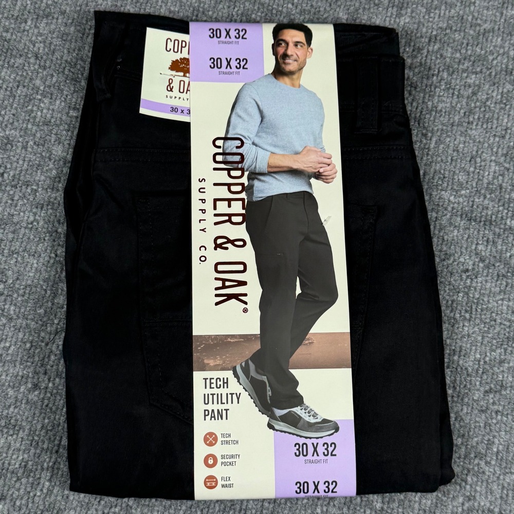 Copper Oak Tech Utility Pants 30x32 Black Straight Fit Stretch New with Tags